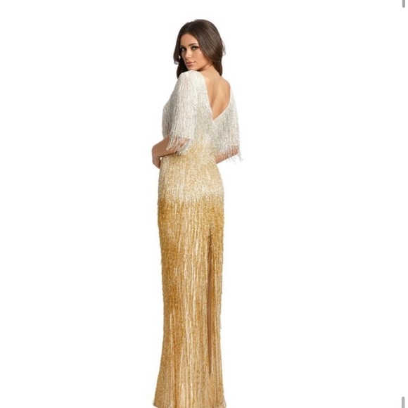 MAC DUGGAL Beaded Fringe Gown Ombré Silver
Gold Formal Dress 4743 Size 4 - Picture 3 of 9